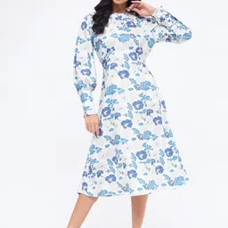 Kibo Floral Boat Neck Bishop Sleeve Midi Dress-image-39