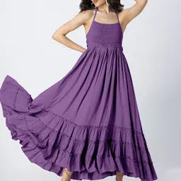 Moomaya Shoulder Straps Sleeveless Maxi Fit & Flare Dress-picture-12