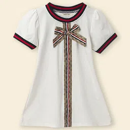 INCLUD Girls Short Sleeves Rib Neck Bow Detail Cotton A-Line Dress-picture-50