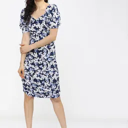Tokyo Talkies Blue & White Floral A-Line Dress-image-91