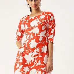 DressBerry Floral Printed Round Neck A-Line Dress-image-62
