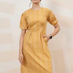 Athena Immutable Striped Puff Sleeve Formal A-Line Dress-picture-29