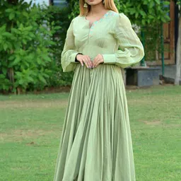 Indian Virasat Floral Embroidered Printed Cotton Fit & Flared Maxi Dress-picture-41