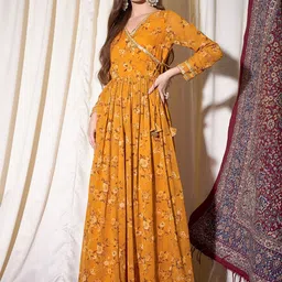 indo street Floral Printed Fit & Flared Georgette Maxi Ethnic Dress-picture-11
