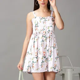 SHOWOFF Women Pink & Green Floral Satin Mini Dress-picture-10