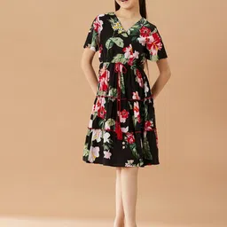 pspeaches Girls V-Neck Tropical Cotton Dress-image-50
