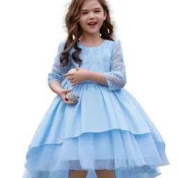 StyleCast Girls Blue Self Design Layered Balloon Midi Dress-picture-14