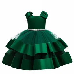 StyleCast Girls Green Embellished Puff Sleeves Gathered Fit & Flare Dress-picture-4