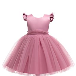 StyleCast Girls Pink Flutter Sleeve Bow Gathered Net Balloon Dress-picture-27