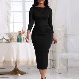 StyleCast Black & black chocolate Bodycon Midi Dress-image-7