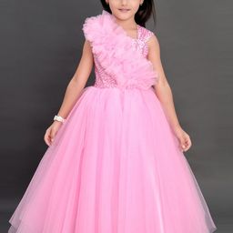 Pink Chick Girls Pink Embroidered Sequined Net Maxi Dress-picture-45