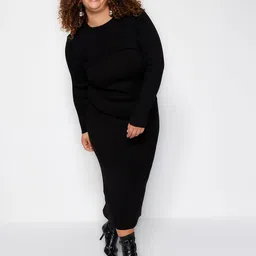 Trendyol Plus Size Ribbed Round Neck Acrylic Bodycon Midi Dress-picture-21