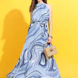 Tokyo Talkies Women Blue Striped Dress-image-57