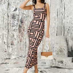 TANDUL Printed Shoulder Straps Sheath Midi Dress-image-33