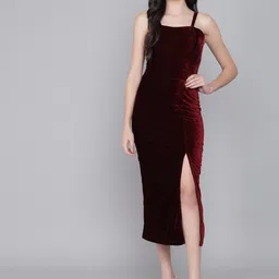 VAARARO Shoulder Strap Velvet Sheath Midi Dress-image-20