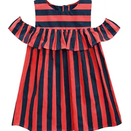 A.T.U.N. Red & Navy Blue Striped A-Line Dress-picture-23