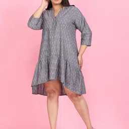 LastInch Geometric Printed High-Low Hem Cotton A-Line Dress-picture-11