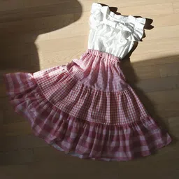 StyleCast Girls White Colourblocked Square Neck Ruffled Fit & Flare Knee Length Dress-picture-32