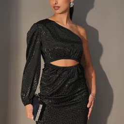 Tokyo Talkies Black One Shoulder Embellished Bodycon Dress-picture-20