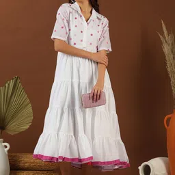 Inddus Floral Embroidered Tiered Fit & Flared Midi Ethnic Dress-picture-37