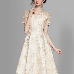 JC Collection Women Beige Floral Round Neck Fit & Flare Dress-picture-40