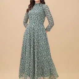Vidraa Western Store Green Floral Georgette Maxi Dress-picture-13