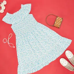 YU by Pantaloons Girls Floral Printed Cold-Shoulder Gathered & Smocked A-Line Dress-picture-21