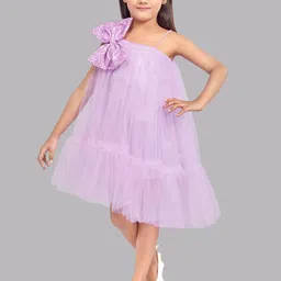 Pink Chick Girls Shoulder Straps Bow Asymmetrical Hem Tulle Net A-Line Dress image 1