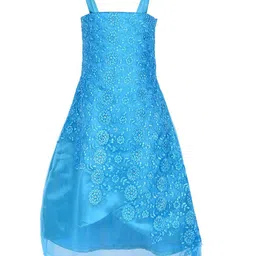 Samsara Couture Girls Turquoise Blue Self Design Cotton Net A-Line Dress-picture-17