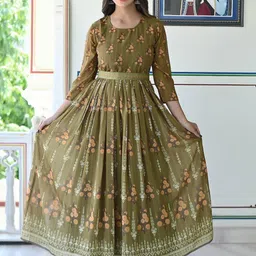 Peachmode Floral Printed Georgette Maxi Dress image 1