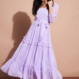 DressBerry Self Design Puff Sleeve Tiered Ruffled Maxi Dress-picture-25