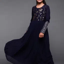 Aks Kids Girls Georgette Embroidered Sequined Maxi Dress-image-0