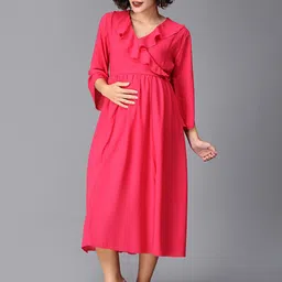 The Mom Store V-Neck Georgette Maternity Wrap Midi Dress-picture-18