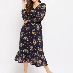 Color Cocktail Women Black Floral Georgette Midi Dress-picture-43