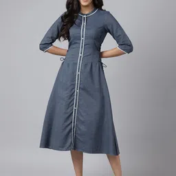 AURELIA Women Blue Solid A-Line Midi Dress image 1