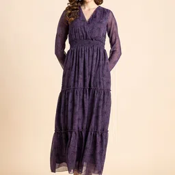 Moomaya Floral Printed V-Neck Maxi Dress-picture-28