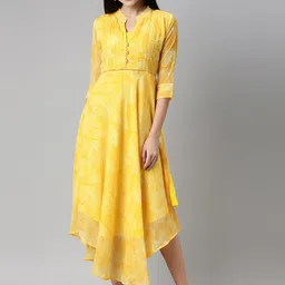 Souchii Women Yellow Floral Chiffon Midi Dress-image-43