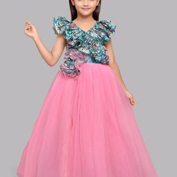 Pink Chick Girls Floral Printed Ruffled Maxi Tulle Gown-picture-28