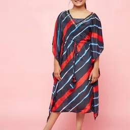 Aks Kids Girls Striped Kimono Sleeve Kaftan Midi Dress-picture-19