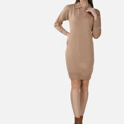 Chemistry Ribbed Spread Collar Acrylic T-shirt Dress-picture-25