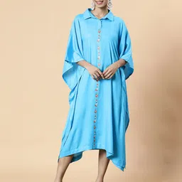 LetsDressUp Shirt Collar Flared Sleeves Kaftan Midi Dress-picture-49