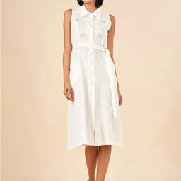AKKRITI BY PANTALOONS Floral Embroidered Shirt Midi Dress-image-63