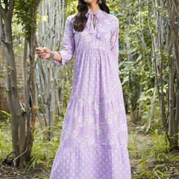 Athena Women Lavender Floral Tie-Up Neck Ethnic Maxi Dress-picture-49