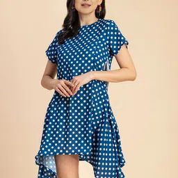 Moomaya Polka Dot Print Asymmetric A-Line Dress-picture-38