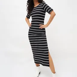 SASSAFRAS Black Striped Maxi Dress image 1