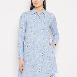 Hypernation Floral Printed Shirt Collar Cuffed Sleeves Maternity Shirt Dress-picture-36