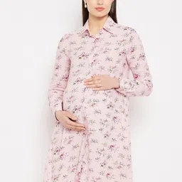 Hypernation Maternity Floral Printed Shirt Dress-picture-31