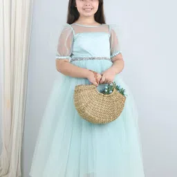 Toy Balloon kids Girls Puff Sleeves Sequinned Net Fit & Flare Maxi Dress-picture-50