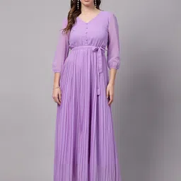 aayu Lavender Puff Sleeve Georgette Fit & Flare Maxi Dress-picture-34