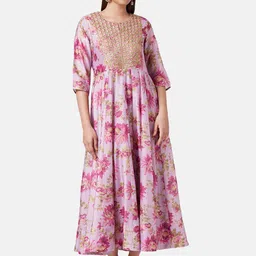 RANGMANCH BY PANTALOONS Floral Printed Embroidered Fit & Flare Maxi Dress image 1
